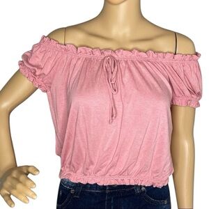 Free Kisses Rose Blush Pink Croptop Blouse Ruffled Sleeves And Waist Size Medium